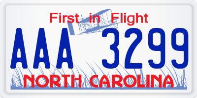 NC license plate AAA3299