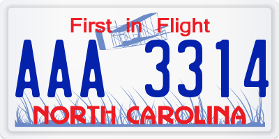 NC license plate AAA3314
