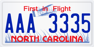 NC license plate AAA3335