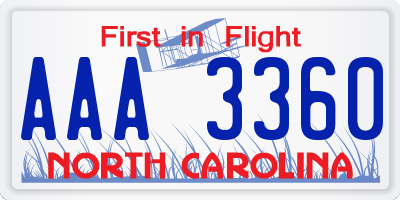 NC license plate AAA3360