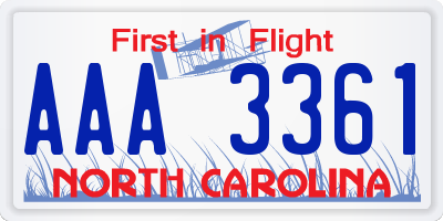 NC license plate AAA3361