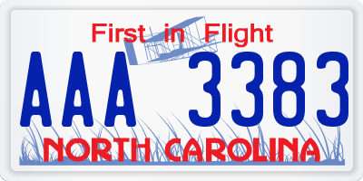 NC license plate AAA3383