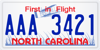 NC license plate AAA3421