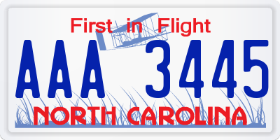 NC license plate AAA3445