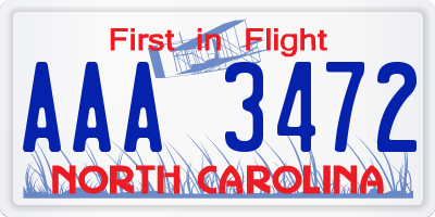 NC license plate AAA3472