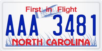 NC license plate AAA3481