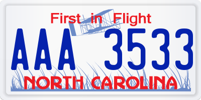 NC license plate AAA3533