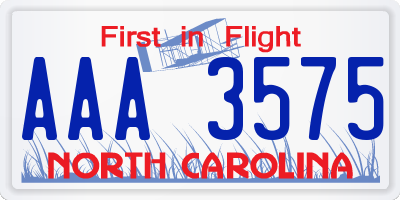 NC license plate AAA3575