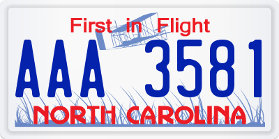 NC license plate AAA3581