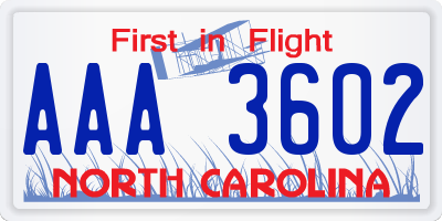 NC license plate AAA3602