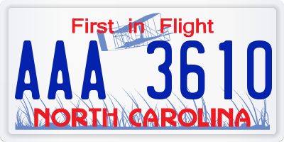 NC license plate AAA3610