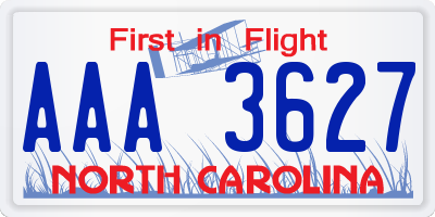 NC license plate AAA3627