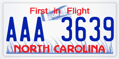 NC license plate AAA3639
