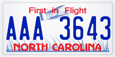 NC license plate AAA3643