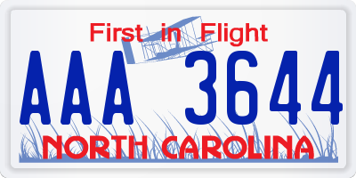 NC license plate AAA3644