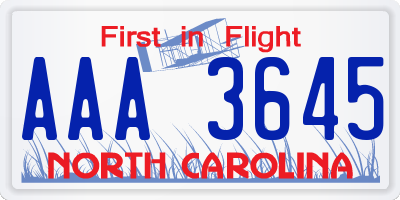NC license plate AAA3645