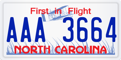 NC license plate AAA3664