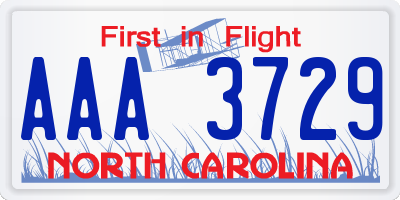 NC license plate AAA3729
