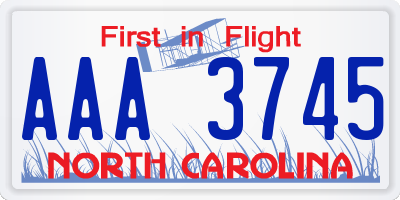 NC license plate AAA3745