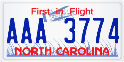 NC license plate AAA3774