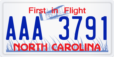 NC license plate AAA3791