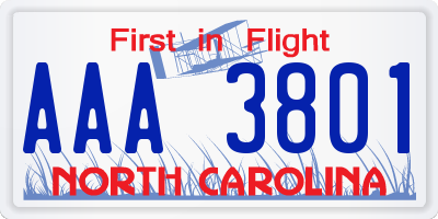 NC license plate AAA3801