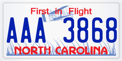 NC license plate AAA3868
