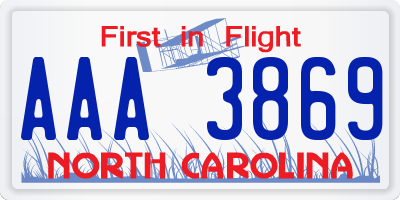 NC license plate AAA3869