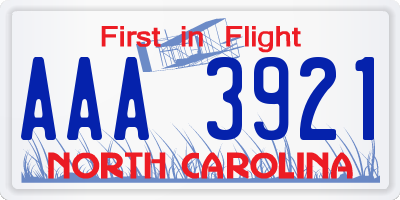 NC license plate AAA3921
