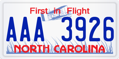 NC license plate AAA3926