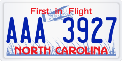 NC license plate AAA3927