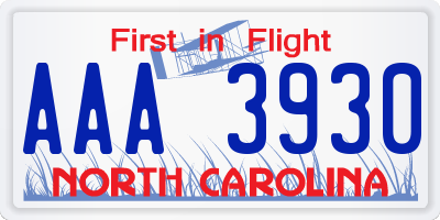 NC license plate AAA3930