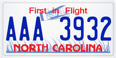 NC license plate AAA3932