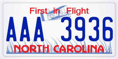 NC license plate AAA3936