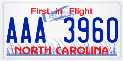 NC license plate AAA3960