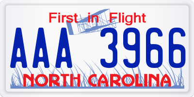 NC license plate AAA3966