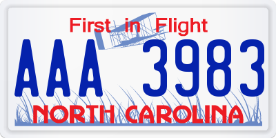 NC license plate AAA3983