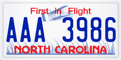 NC license plate AAA3986