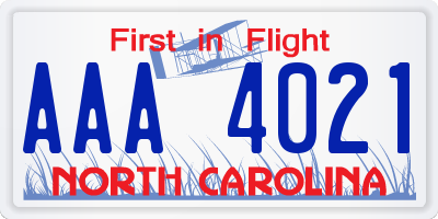 NC license plate AAA4021