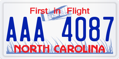 NC license plate AAA4087