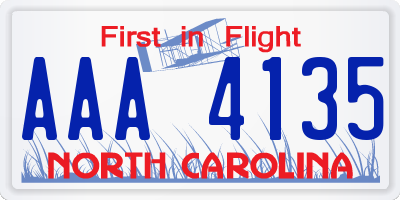NC license plate AAA4135