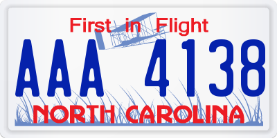 NC license plate AAA4138