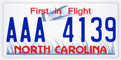 NC license plate AAA4139