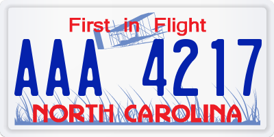 NC license plate AAA4217