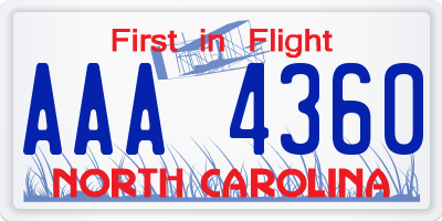 NC license plate AAA4360