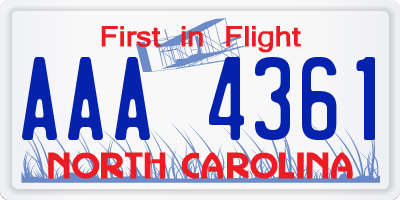 NC license plate AAA4361
