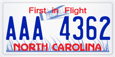 NC license plate AAA4362
