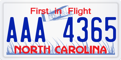NC license plate AAA4365