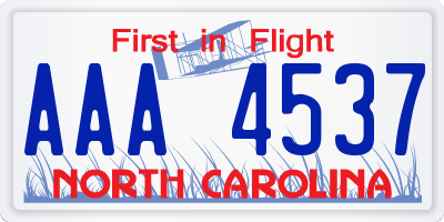 NC license plate AAA4537