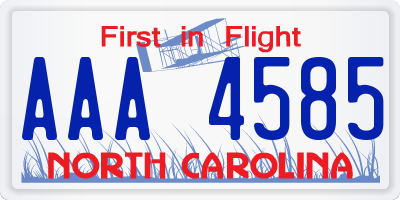 NC license plate AAA4585